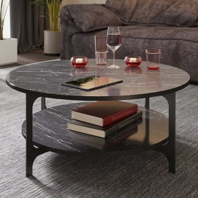 Versy Salontafel | 100% MELAMINE | Zwart - Asir Group - Ronde salontafels - Zwart - Melamine; Metaal; Spaanplaat - Ronde salontafels -