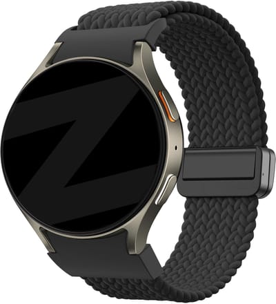 Bandz Gevlochten nylon bandje 'Easy fit' - Geschikt voor Samsung Galaxy Watch 7 (40 & 44mm) / Galaxy Watch 6 Classic (43 & 47mm) / Galaxy Watch 5 (Pro) / Galaxy Watch 4 (Classic) / Galaxy Watch FE (zwart)
