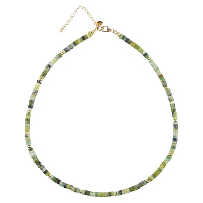 Cavill - 925 Sterling Zilveren Halsketting met 70 ct Serpentijn Kralen - Verguld - Verstelbaar 44-50 cm - Elegante Groene Edelsteen Ketting