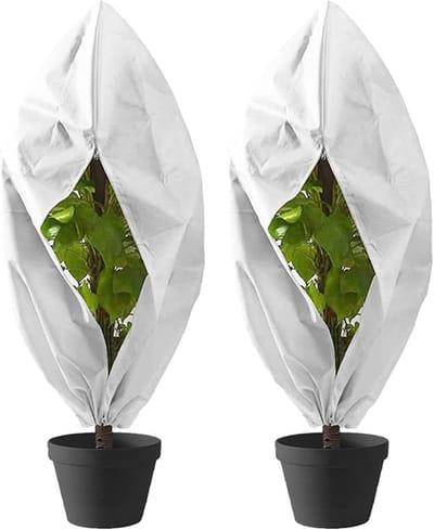 Plant Protection Cover - 60 x 80 cm - Pack van 2 - Winterbescherming - Polypropyleen Beschermhoes - Met Koord en Rits - Witte Plant Beschermhoes voor Bescherming