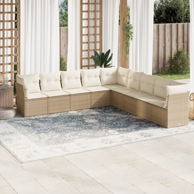 vidaXL - 9-delige - Loungeset - met - kussens - poly - rattan - beige