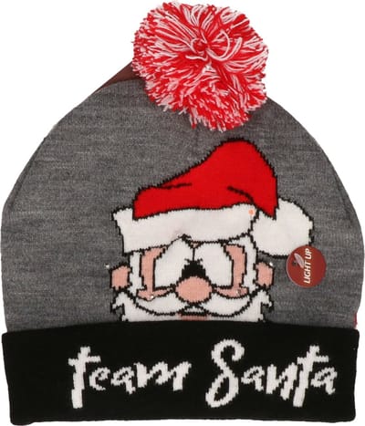 Foute kerstmutsen/wintermutsen Team Santa met verlichting- Foute kerstmutsen- Kerstmis mutsen voor volwassenen