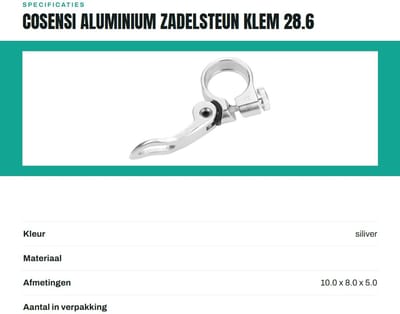 Dailygoods- Accessoires - Zadelpenklem - Aluminium Legering - Schokbestendig - Verstelbaar - Corrosiebestendig - 28 mm Geschikt voor 25.4 mm - Zadelklem
