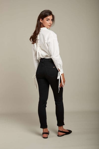 Broek Toxik3 met hoge taille en details zwart slim fit