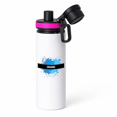 Hacebo® - blauwe verfvlek met eigen naam waterfles met draaidop roze - Kunst - kunstenaars/kunstenaressen - verjaardag - mensen die houden van verven - cadeau - kado - geschenk - gift - water fles - 850ML