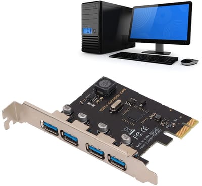 Dailygoody - PCI E naar USB 3.0-kaart - 5 Gbps snelheid - 4-poorts uitbreidingskaart - Geschikt voor desktop en server - USB hub-controllerkaart voor ..