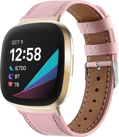 By Qubix - Compatible Fitbit bandje - geschikt voor Fitbit Versa 3/4 & Sense 1/2 leren bandje - Roze Smartwatchbandje bandje Armband Polsband Strap Band Watchband