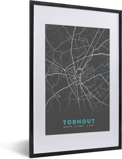 Fotolijst incl. Poster - Stadskaart – Grijs - Kaart – Torhout – België – Plattegrond - 40x60 cm - Posterlijst