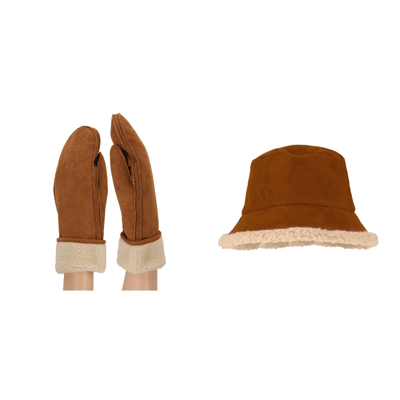 Morethansocks - Dames wanten en bucket hat - Suéde - One size - Wanten dames volwassenen - Bucket hat dames