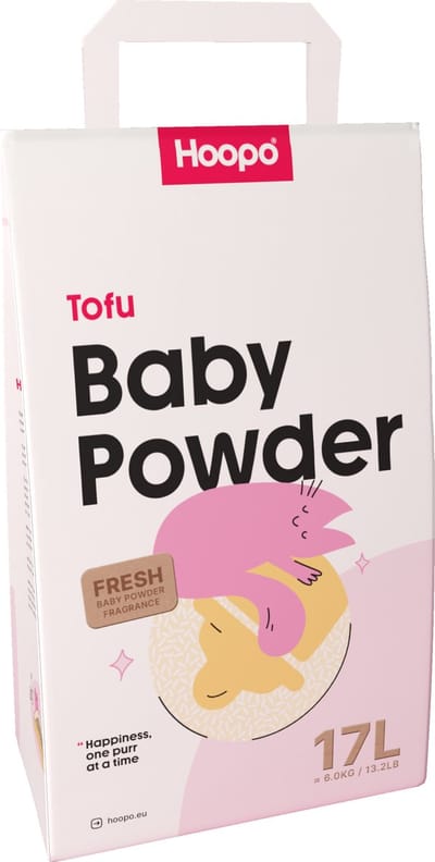 Hoopo Tofu Kattenbakvulling - Babypoeder geur - Volledig Stofvrij - 17 Liter - Klontvormend - Effectief tegen nare geurtjes