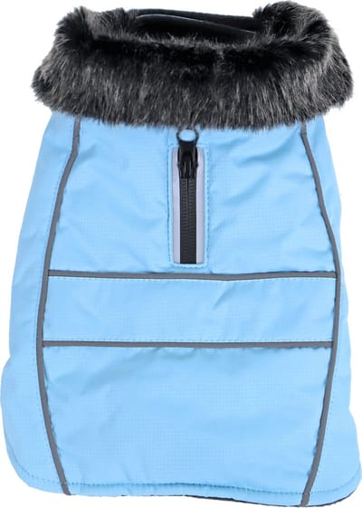 Boony - Hondenjas Waterdicht met bontkraag - Kleur: lichtblauw - Ruglengte: 20 cm