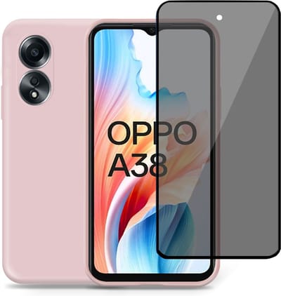 Hoesje + Privé Screenprotector geschikt voor OPPO A38 – Privacy Tempered Glass - Back Case Cover Roze