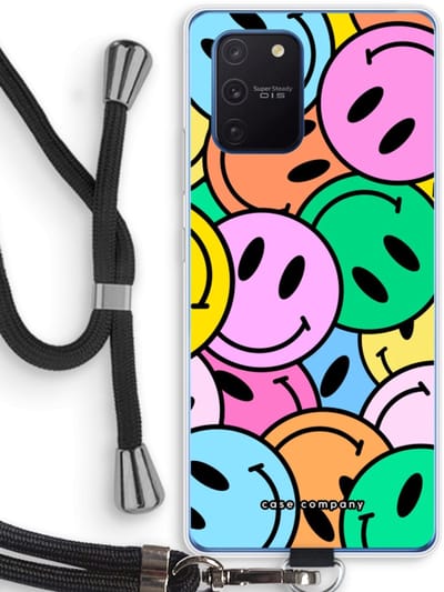 Case Company® - Hoesje met koord geschikt voor Samsung Galaxy Note 10 Lite hoesje met Koord - Smiley N°1 - Telefoonhoesje met Zwart Koord - Bescherming aan alle Kanten en Over de Schermrand