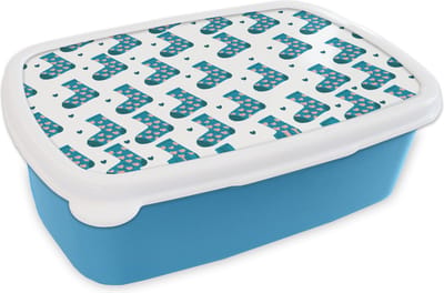 Broodtrommel Blauw - Lunchbox - Brooddoos - Sokken - Patronen - Hartjes - 18x12x6 cm - Kinderen - Jongen