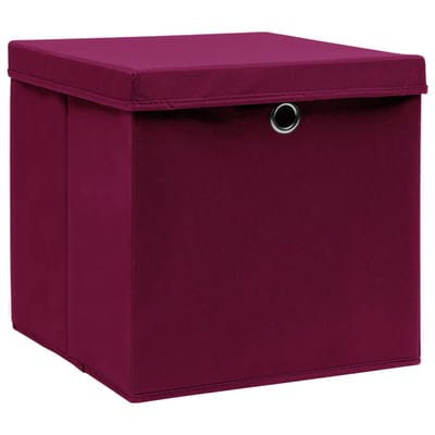 vidaXL - Opbergboxen - met - deksel - 4 - st - 32x32x32 - cm - stof - donkerrood