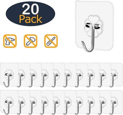 Zelfklevende ophanghaakjes 20 Pack met roestvrij stalen haakjes voor Keuken - Badkamer - Boot - Camper - Caravan / Ophangsysteem zonder boren en herbruikbaar.