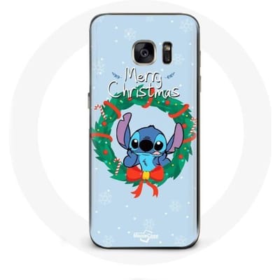 Coque - Samsung - Galaxy S7 - Souple - Stitch neige joyeux Noël - Bleu bleu