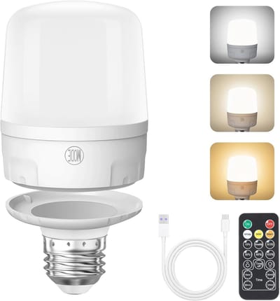 Oplaadbare E27 LED Lamp met Afstandsbediening – 9W, 2000 mAh, 4 Timerinstellingen voor Camping, Kast en Noodgevallen