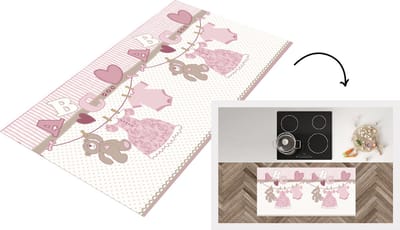 Keukenloper - Loper keuken - Baby kleren - Meisje - Knuffelbeer - Waslijn - Design - 120x60 cm - Keukenloper vinyl