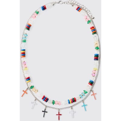 Double Layered Multi-Colour Beaded Cross Necklace
