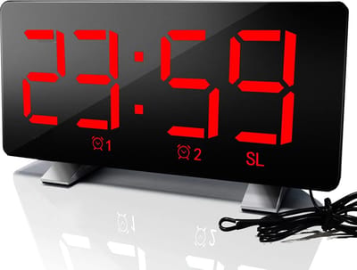 Radio digitale klok met USB telefoon oplader 7,3 inch led gebogen scherm display met dimmer, 2 alarm instellingen, wekkerradio voor slaapkamers, rood
