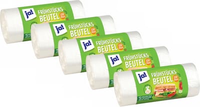 Ja!® Boterhamzakjes – 5 x 120 stuks – 600 zakjes – 18 x 23 cm – Makkelijk dicht te knopen