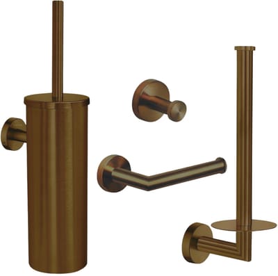 Toiletaccessoireset Koper 4-delig - Toiletset - Toiletborstelhouder - Toiletrolhouder - Reserverolhouder - Handdoekhaak - Geborsteld Koper PVD