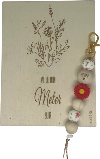 Sleutelhanger Wil je mijn METER zijn? | ROOD-WIT | Kralen | bloem |meter vragen | meter worden | meter worden | cadeau meter | Doosje met een vraag