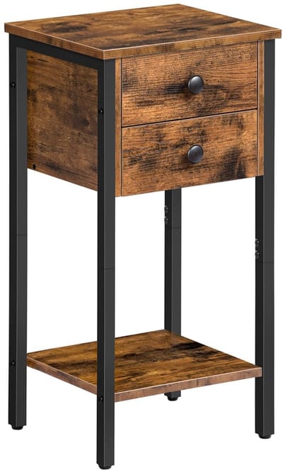 Allecto - Bijzettafel - Nachtkastje - Industrieel Design - Donkerbruin - Met Opbergruimte - Voor Woonkamer en Slaapkamer - Met 2 Laden