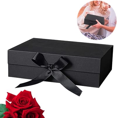 SnelShoppen - Luxe Cadeau Doos met Deksel Zwart 21x17x7 cm - Duurzaam Papier met Satijnen Strik - Perfect voor Verjaardag, Bruiloft, Kerst en Jubileum