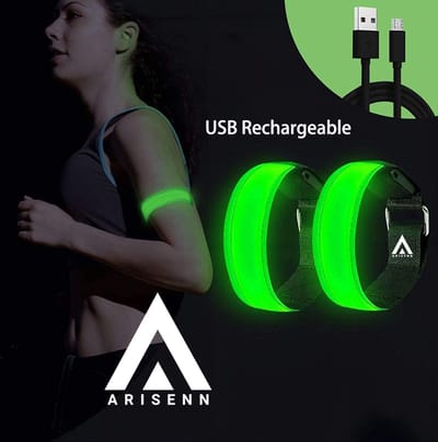 Arisenn® OPLAADBAAR LED LIGHTNING BAND GROEN|3 standen | Reflecterende Hardloop Verlichting - Hardloop | Running Safety Led Light/ Reflecterende armband led/ veiligheidsverlichting/ Hardloop verlichting/ USB OPLAADBAAR / Sportarmbanden - per 2 stuks