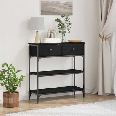 vidaXL - Wandtafel - Zwart - Eiken - 72,5 - x - 25 - x - 75 - cm - Bewerkt - hout