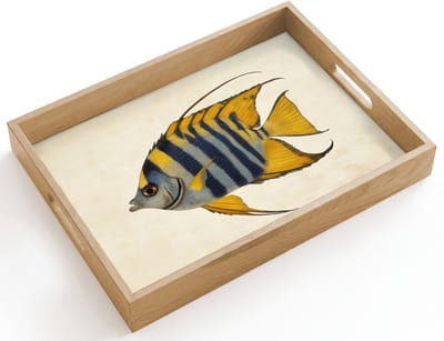 Dienblad hout 40x30 cm - Schootdienblad - Vis - Sierlijk - Vinnen - Illustratie - Borrelplank rechthoek - Plateau dienbladen