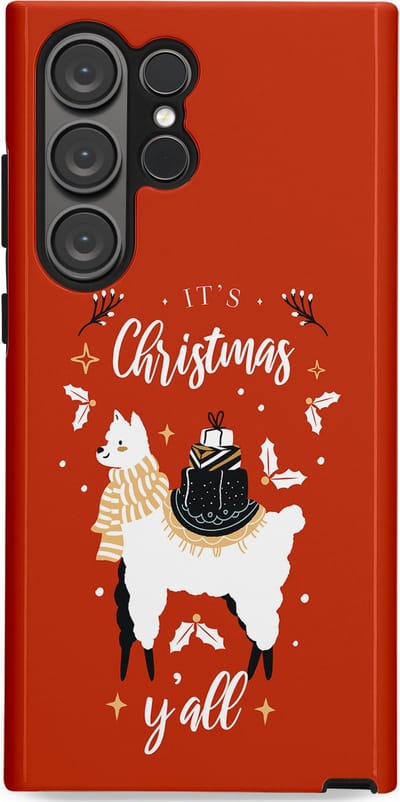 Casetastic hoesje geschikt voor Samsung Galaxy S23 Ultra - Dubbellaagse bescherming - Rode Witte Kerst Lama - Fashion Case - Terracotta