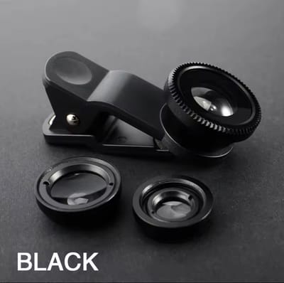 3-in-1 Smartphone Cameralens Set – Fisheye 180°, 0.67x Groothoek & Macro – Met Universele Clip – Zwart