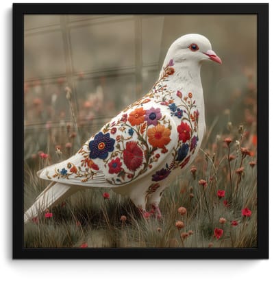 Poster in lijst - Fotolijst 40x40 cm - Posters - Duif - Bloemen - Natuur - Posterlijst zwart - Decoratie - Wanddecoratie woonkamer - Muurdecoratie slaapkamer