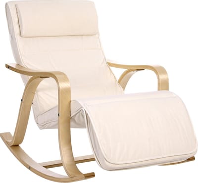 Songmics Schommelstoel Gemaakt Van Berkenhout - Relaxstoel - Ontspannende Stoel - Beige