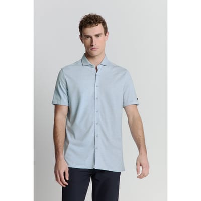 No Excess Shirt Short Sleeve Jersey Melange Stretch Cloud Maat: M | Casual Overhemden Outlet | Heren | Blauw