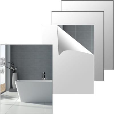 Zelfklevende Spiegel Tegels 40x30cm Set van 4 - Decoratieve Wandspiegel Platen