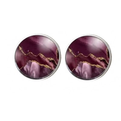 Burberie- oorbellen - zilverrand - bordeaux - 14 mm-Charme Bijoux