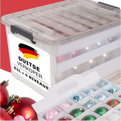 Dailygoods- Opbergdoos 60 liter - Opbergdoos kerstballen - Veiligheid - Organizer - Opslag voor kerstdecoratie - Ideaal voor Kerstmis - Opbergbox