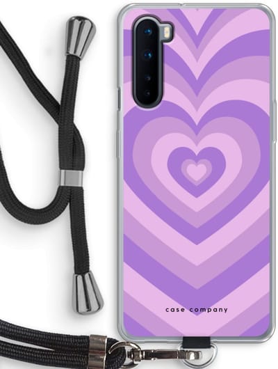 Case Company® - Hoesje met koord geschikt voor OnePlus Nord hoesje met Koord - Hart Paars - Telefoonhoesje met Zwart Koord - Bescherming aan alle Kanten en Over de Schermrand