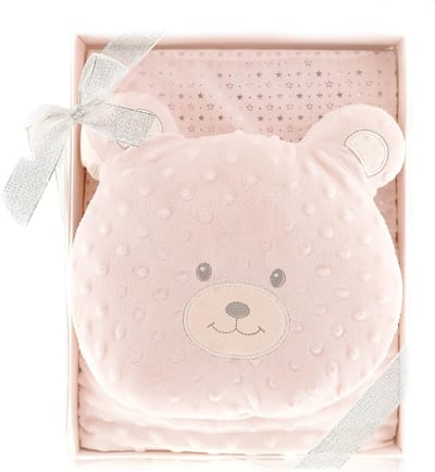 Almina Babydeken met Kussen - Beertje - Kinderdeken met Kussen - Roze - Dubbellaags- 100x80 cm