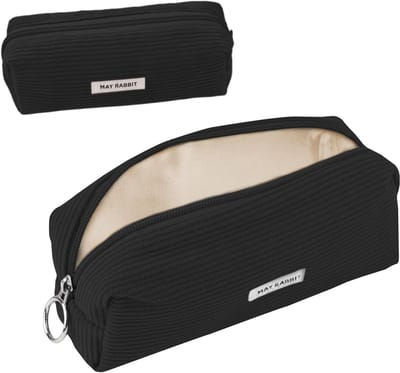 longziming - Corduroy Groot - Pennenzak - 19 x 6 x 7 cm - School - Office - Pennenetui - Met Rits - Cosmetic - Tas - Pen - Bag - Voor Studenten - Tieners - Dames - Zwart