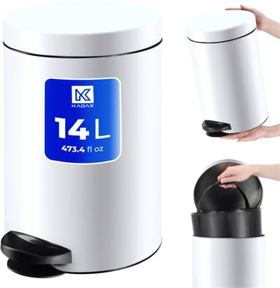 KADAX Pedaalafvalemmer, vuilnisemmer met inhoud, stalen cosmetica-emmer, ronde afvalemmer, elegante emmer voor badkamer en keuken, afvalemmer met kanteldeksel (14 l/wit)