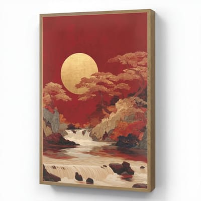 Wandlamp 60x90 cm - Oplaadbaar - Volle maan - Landschap - Waterval - Wandlampen binnen woonkamer - Slaapkamer lamp - Decoratieve nachtlamp - Vloerlamp draadloos