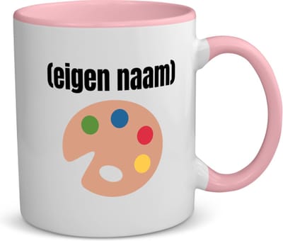 Akyol - verf palet koffiemok - theemok - roze - Kunst - schilders - mensen die houden van schilderen - verjaardagscadeau - verjaardag - cadeau - kado - geschenk - gift - 350 ML inhoud