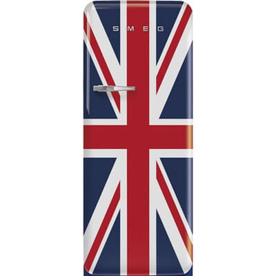 SMEG Koelkast Retro Vrijstaande ijskast Koelkast, Jaren 50, Enkeldeurs, Vrijstaand , Positie scharnier: Rechts, Gedecoreerd/ Speciaal, Union Jack
