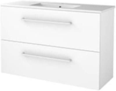 Basic-Line Start 39 Badkamermeubelset - Ondiep - 100 x 39 cm - Met Grepen - 2 Lades - Keramische Wastafel - 1 Kraangat - Ice White