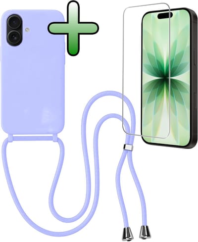 Hoes Geschikt voor iPhone 17 Hoesje Met Koord Met Screenprotector - Telefoonhoesje Geschikt voor iPhone 17 Backcover Met Afneembaar Koord - Lila